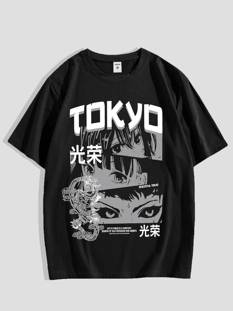 T-shirt Casual Estiva da Uomo con Stampa Anime Stile Y2K Taglia Europea a Maniche Corte