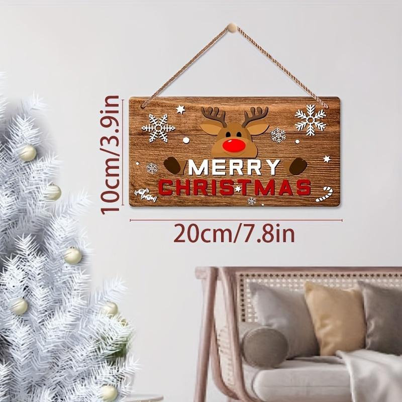 1pc 2D Flat, Rustic Christmas Sign - Merry Christmas Decoration with Red Lettering, Brown Background,Reindeer&Snowflakes