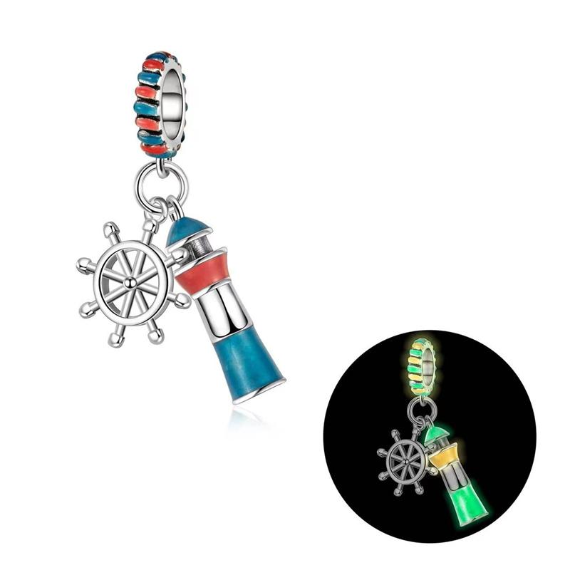 

New Original Charm Copper Luminous Airplane Travel Two-Piece Set Charm Bead Fit 3Mm Original Bracelet Women Diy Fine Jewelry