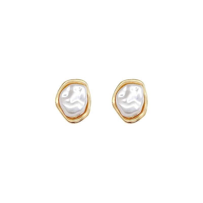 Irregularity Geometric Retro Personality Earrings for Women Golden Metal Imitation Pearl Stud Earrings Party Simple Jewelry Gift