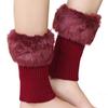 Womens Short Fold Over Knit Leg Warmers Boot Cuffs Faux Fur Trim Winter Warm Socks Footwear Accessories
