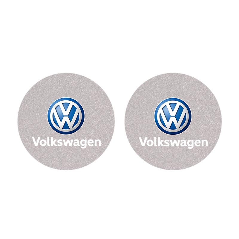 2Pcs Car Logo Coaster Suede Water Cup Anti-Slip Pads Keychain For VW Golf Amarok T5 Phaeton Teramont ID3 Tiguan T-Cross Passat