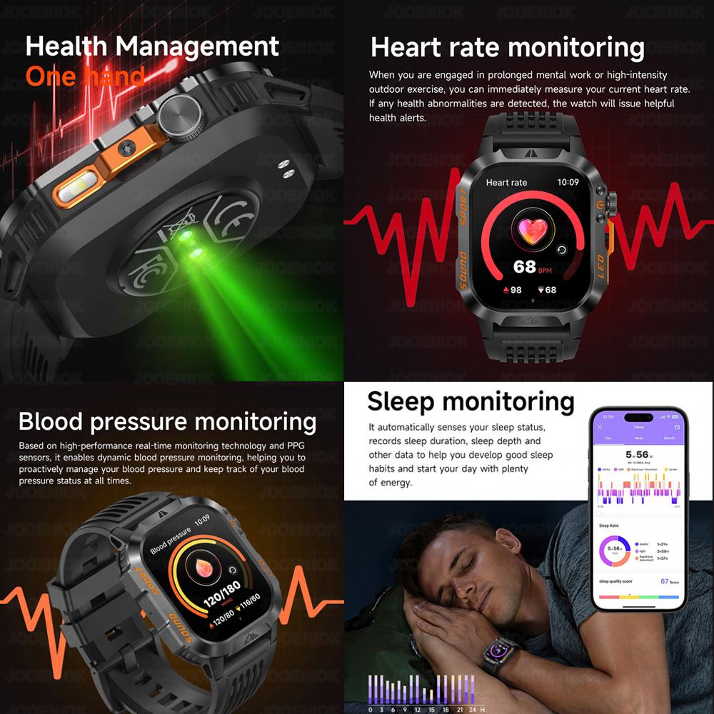 New 1200mAh Large Capacity Battery Smart Watch Men Outdoor Flashlight 3ATM Waterproof Sports Fitness Bluetooth Call Smartwatch