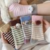 2 Pairs of Striped Three-dimensional Plush Dog Socks, Trendy Brown Dog Head Cute Mid-calf Socks, Casual and Comfortable