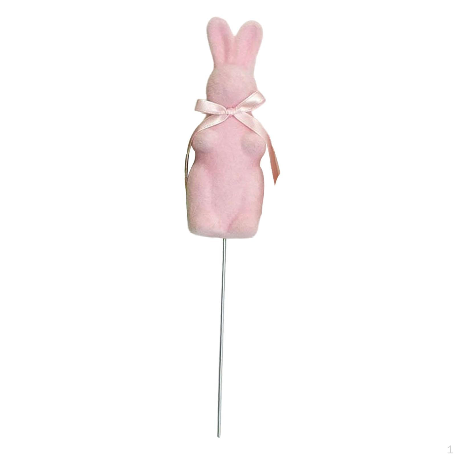 Easter Bunny Garden Decoration with Bow Tie, Statue, Supplies, for Light Pink