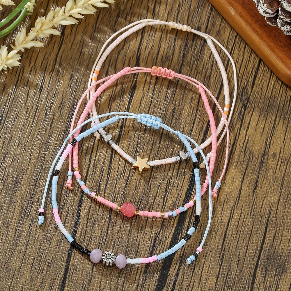 Bohemian Beaded Bracelet Set of 7 with Seed Beads and Heart Charm Stackable Ethnic Jewelry for Women