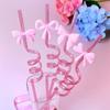 12PCS Pink Decorative Bows Spirals Straw With Detachable Design For Juice Cocktails And Milkshakes