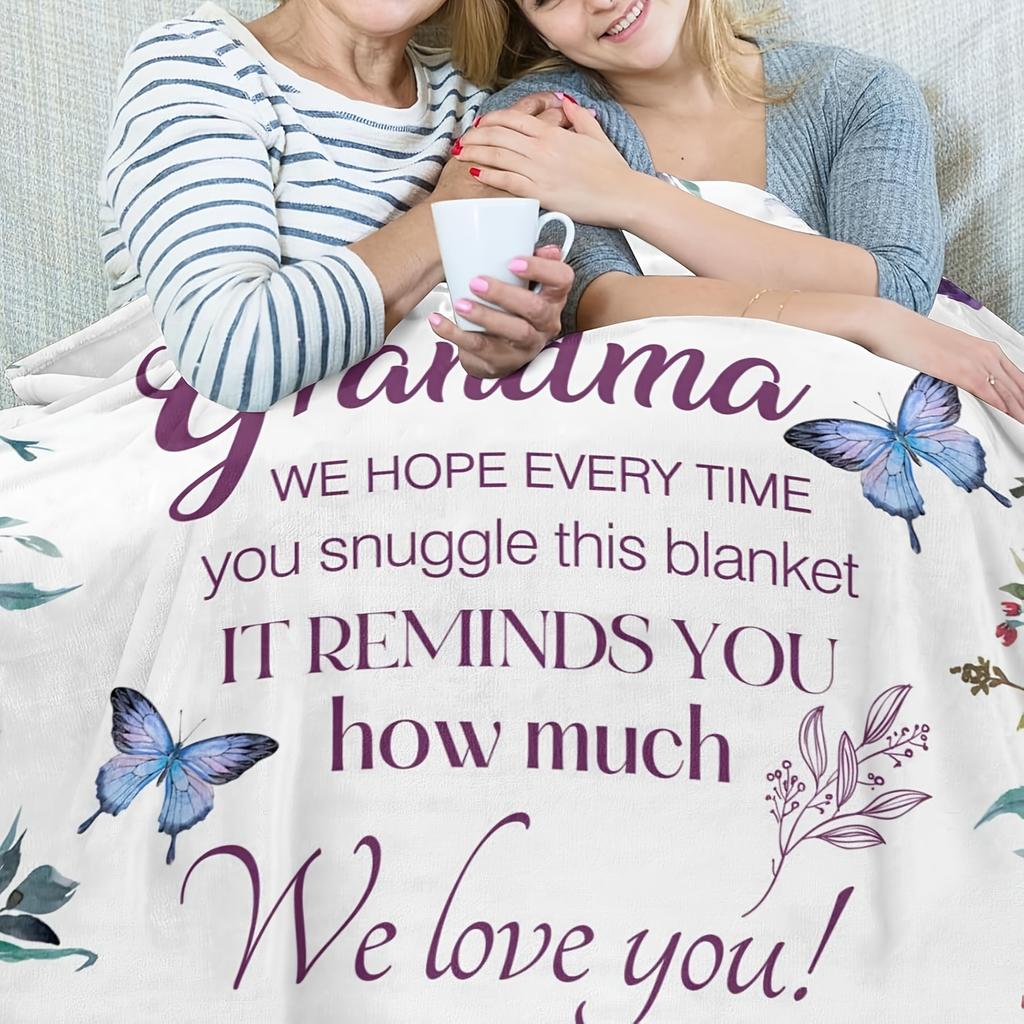 1pc We Love You Grandma, Gift Blanket from Grandchildren To Grandma, Soft, Comfortable And Warm Blanket, Birthday Gift Flannel Blanket for Grandma