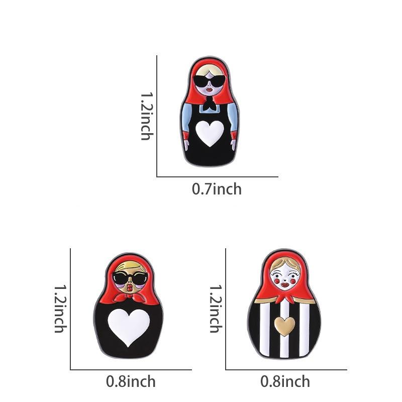 3/4Pcs Personalized  Nesting Doll Shaped Brooch Clip Creative Cartoon Commemorative Metal Jewelry Accessory Badge
