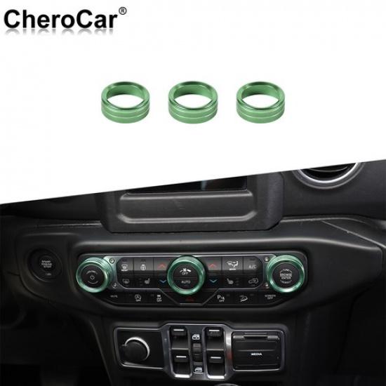 3XAir Condition Switch Knob Trim Ring Cover Green For Jeep Wrangler JL& JT 18+