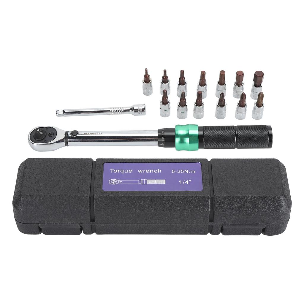 15Pcs Torsion Wrench Set Multifunctional Stainless Steel Wrenches 1 4 Drive 5‑25Nm Black