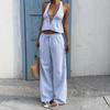 2026 Cross-Border Summer Striped V-Neck Vest & Straight-Leg Pants Set