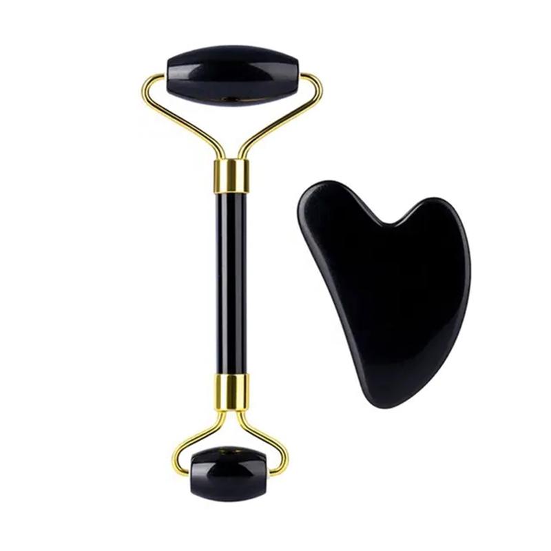 Natural Jade Roller Gua Sha Set Rose Quartz Obsidian Amethyst Jade Massager Gouache Scraper For Facial Lifting Skin Care Tools