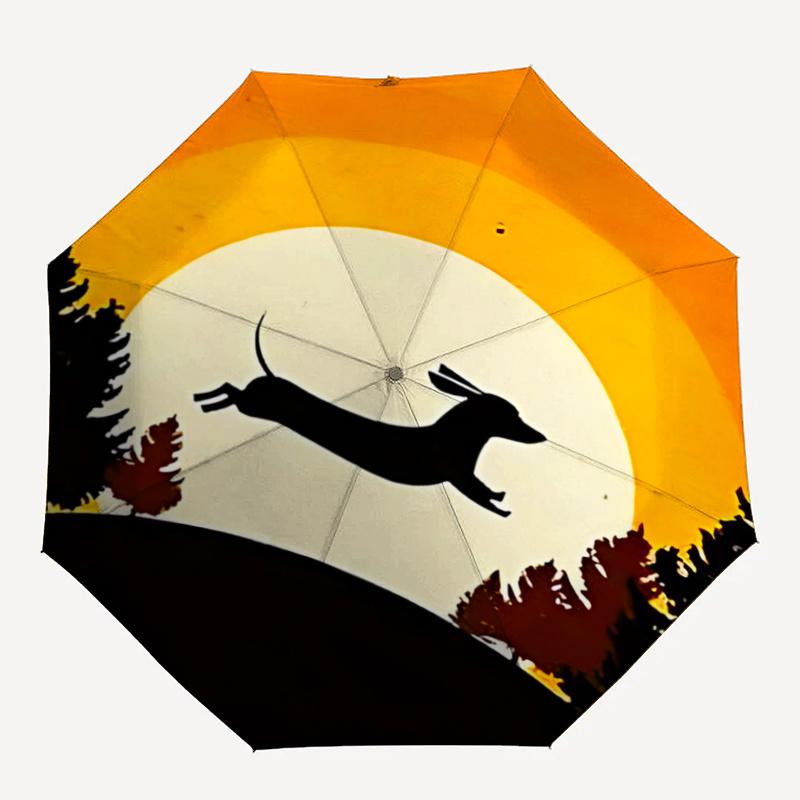 1pc Sunset Silhouette Jumping Dog Automatic Open/close Umbrella, 8-Rib sturdy structure, Portable Travel Umbrella, Parties, Everyday Useb010