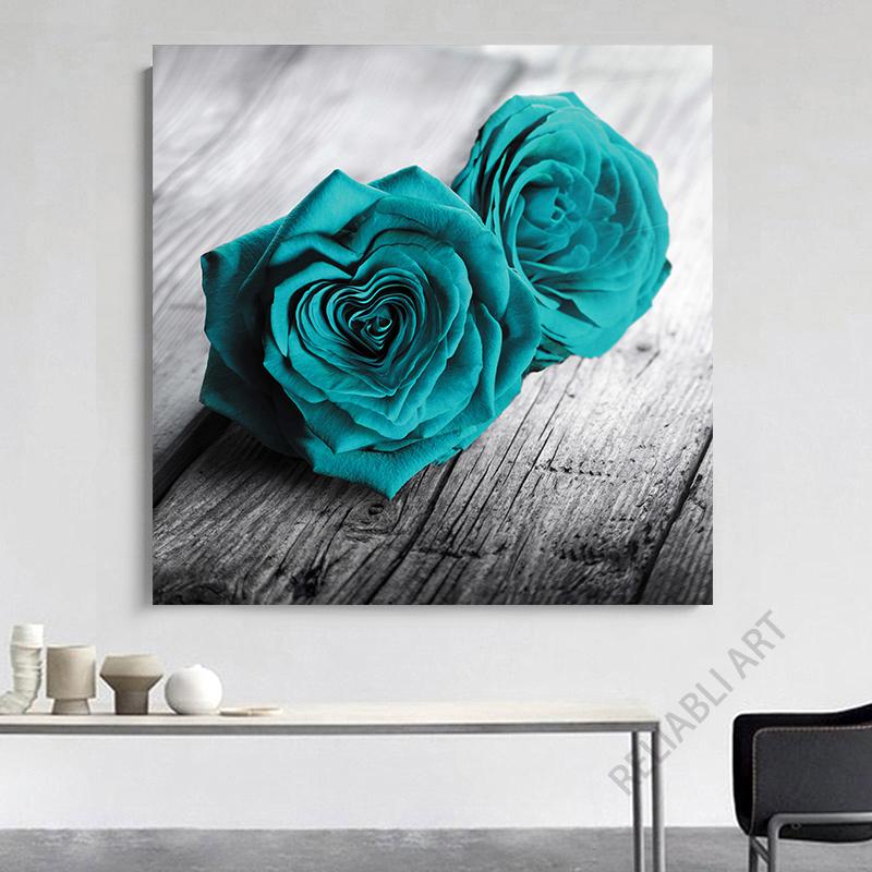 

Винтажные бирюзовые настенные художественные розы, печать на холсте, фотографии, романтические постеры о любви для спальни, декора гостиной, Cuadros 40x40cm Unframed