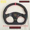 JDM D Shape Red Stitching Leather Steering Wheel Flat Dish Racing Sports Gaming Steering Wheel