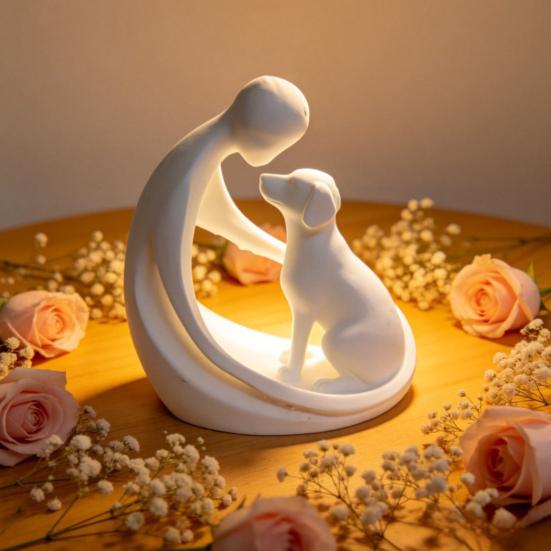 Hund und Besitzer Statue Ornament, Kompakte 3D-gedruckte Skulptur, Nordische minimalistische Schreibtischdekoration für Tierliebhaber Heimhandwerk