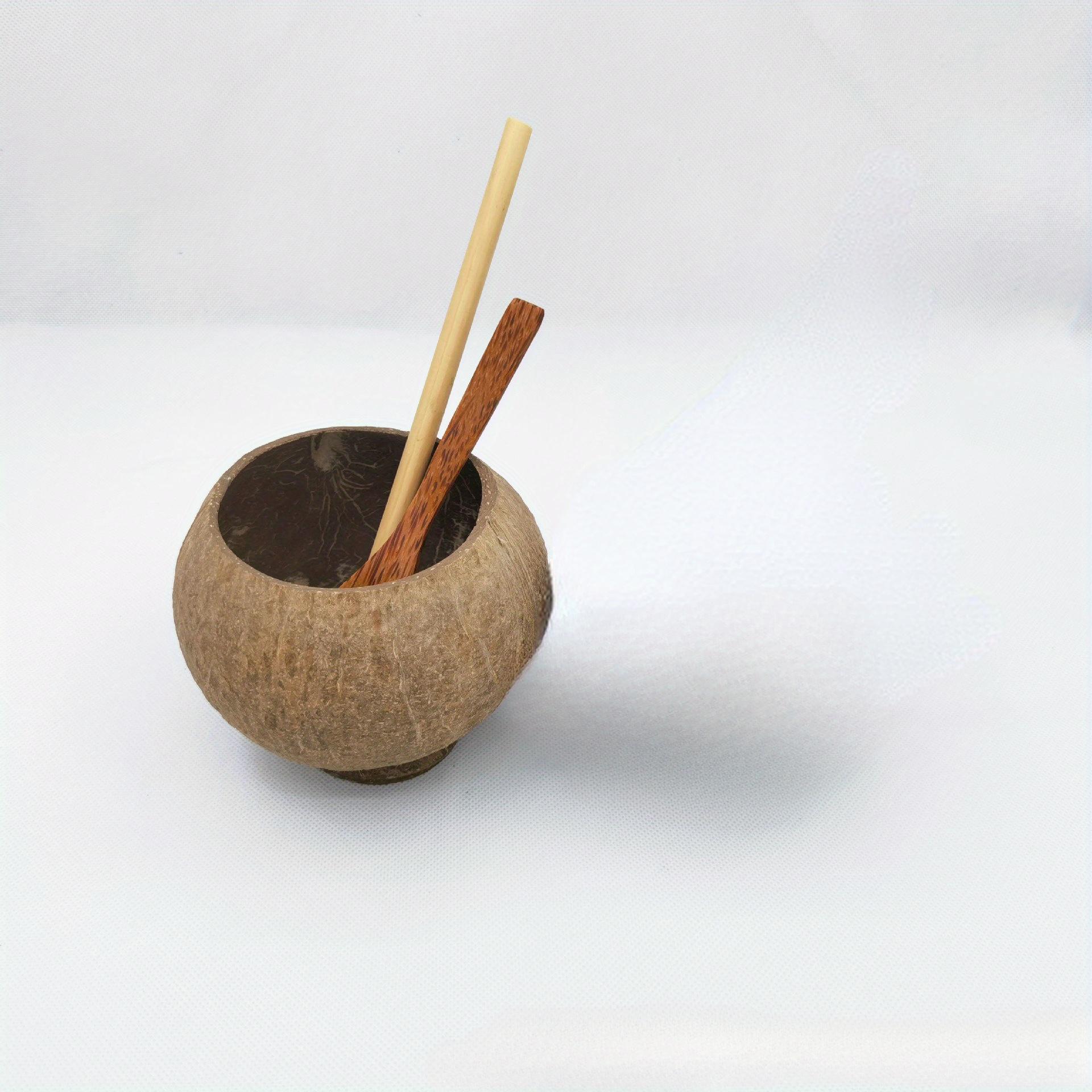 

3PCS/SET Country Style Coconut Shell Straw Spoon Cup Set Dessert Cup Drink Cup Juice Beer Coconut Shell Drink Straw