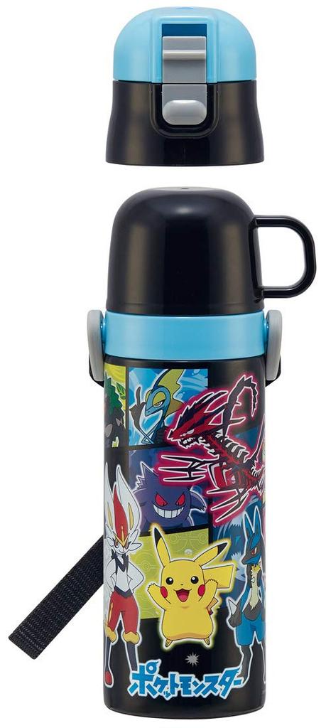 Skater Kids' 2-Way Stainless Steel Water Bottle with Cup, Pokémon 21, 430ml, SKDC4-A