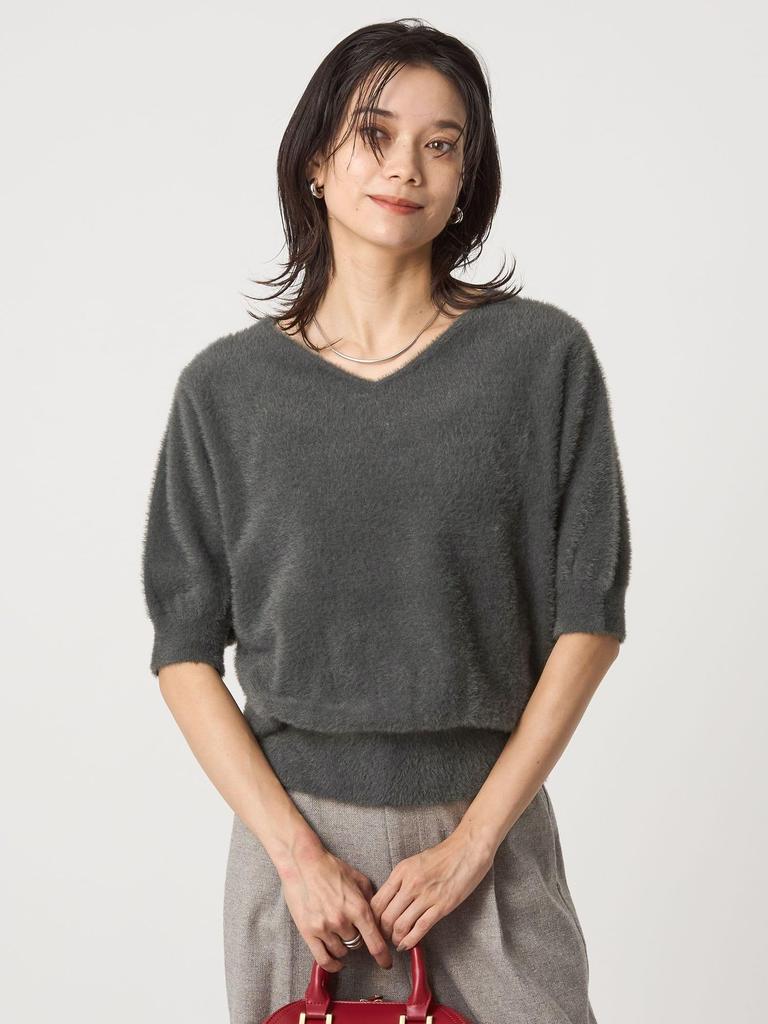 United Arrows Green Label Relaxing Fluff Feather 2-Way Short Sleeve Knit Pullover - Washable - 35181050416 0300 OFF WHITE(03) FREE