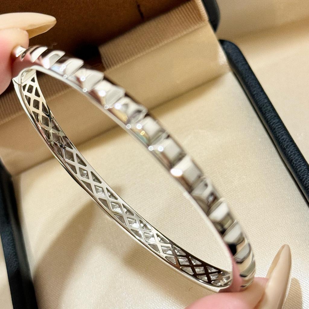 New Vintage 100% Pure 925 Sterling Silver Bangles Smooth Surface Ice Cubes Shape Bracelet For Women Luxury Fine Jewelry