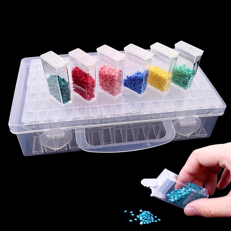 64-Compartment Jewelry and Nail Art Rhinestone Organizer Clear Multi-Functional Storage Box 64-Grid белый