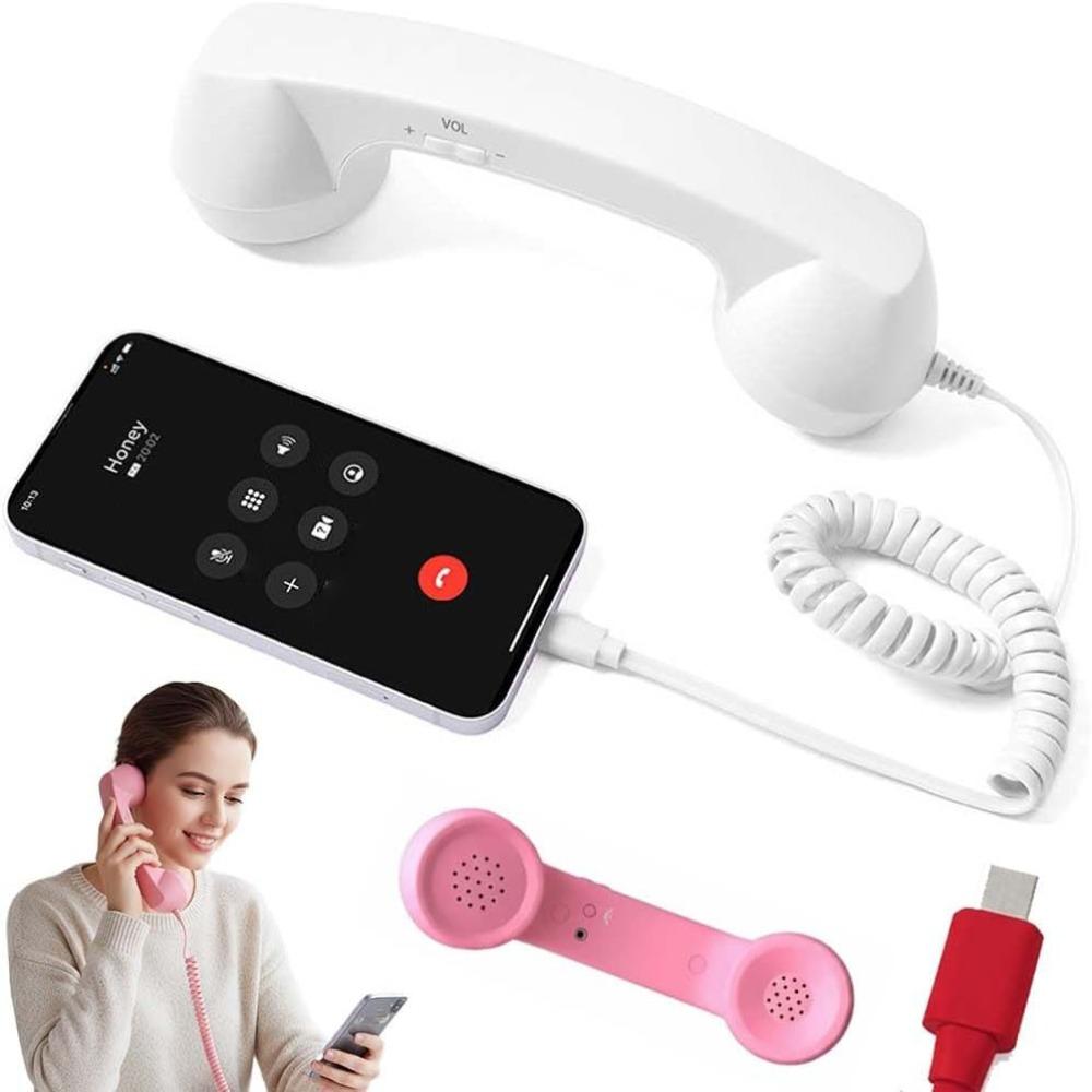 With Microphone Phone Handset Telephone Style Type-C Landline Handle Receiver Tangle Free Wire Handheld Cell Phone Receiver