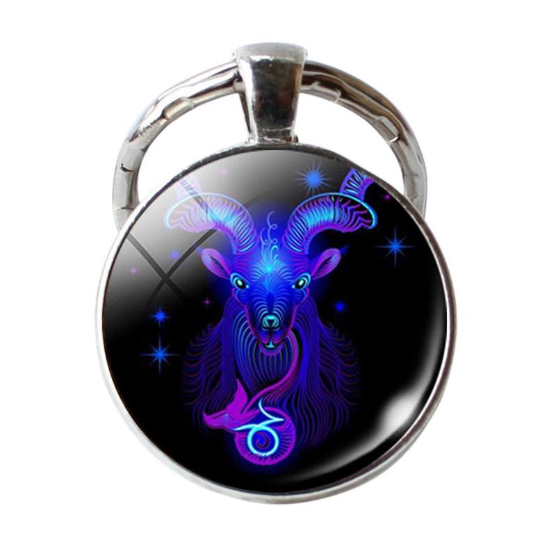 Key Chain 12 Constellation Zodiac Sign Pendant Double Face Keyring Key Holder