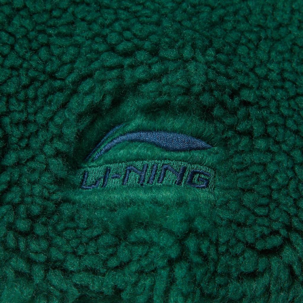 Li Ning Sportovní lifestylová série Teplá ležérní všestranná volná fleecová bunda se stojáčkem odolná proti větru Unisex bundy Zelená AFDUC95-2