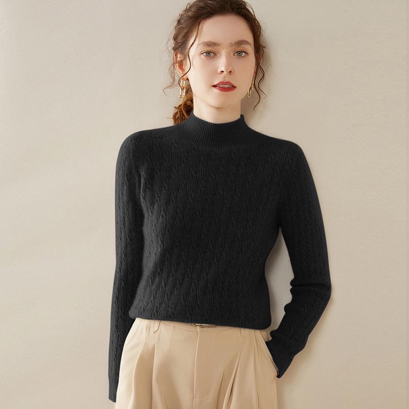 2024 Autumn/Winter Women's Jacquard Cashmere Knit Half-High Neck Sweater