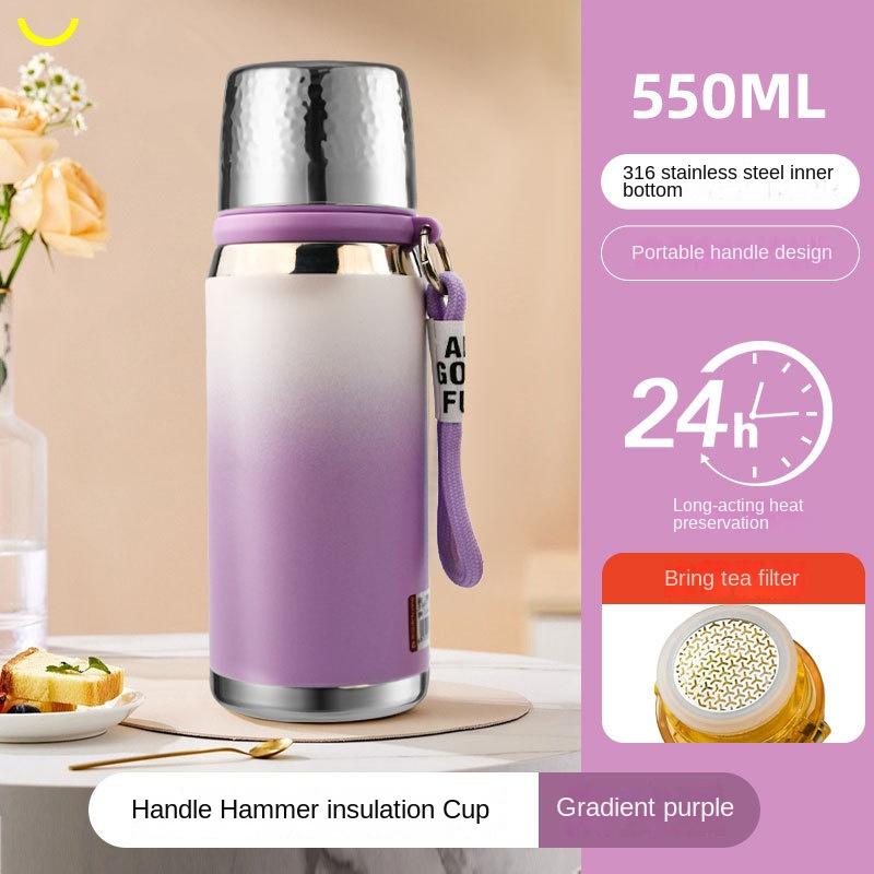 316 Tea Thermos Cup Female Good-looking Gradient Lightweight Handle Students Go out to School Roomy Travel Kettle
