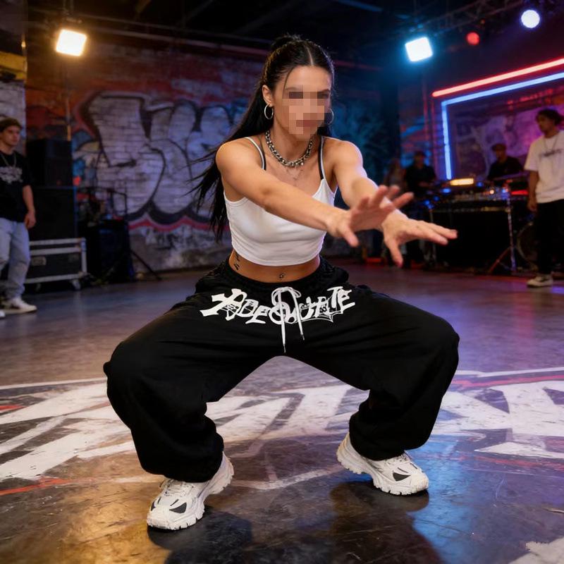 High-Waisted Drawstring Jazz Dance Hip Hop Sports Pants for Women