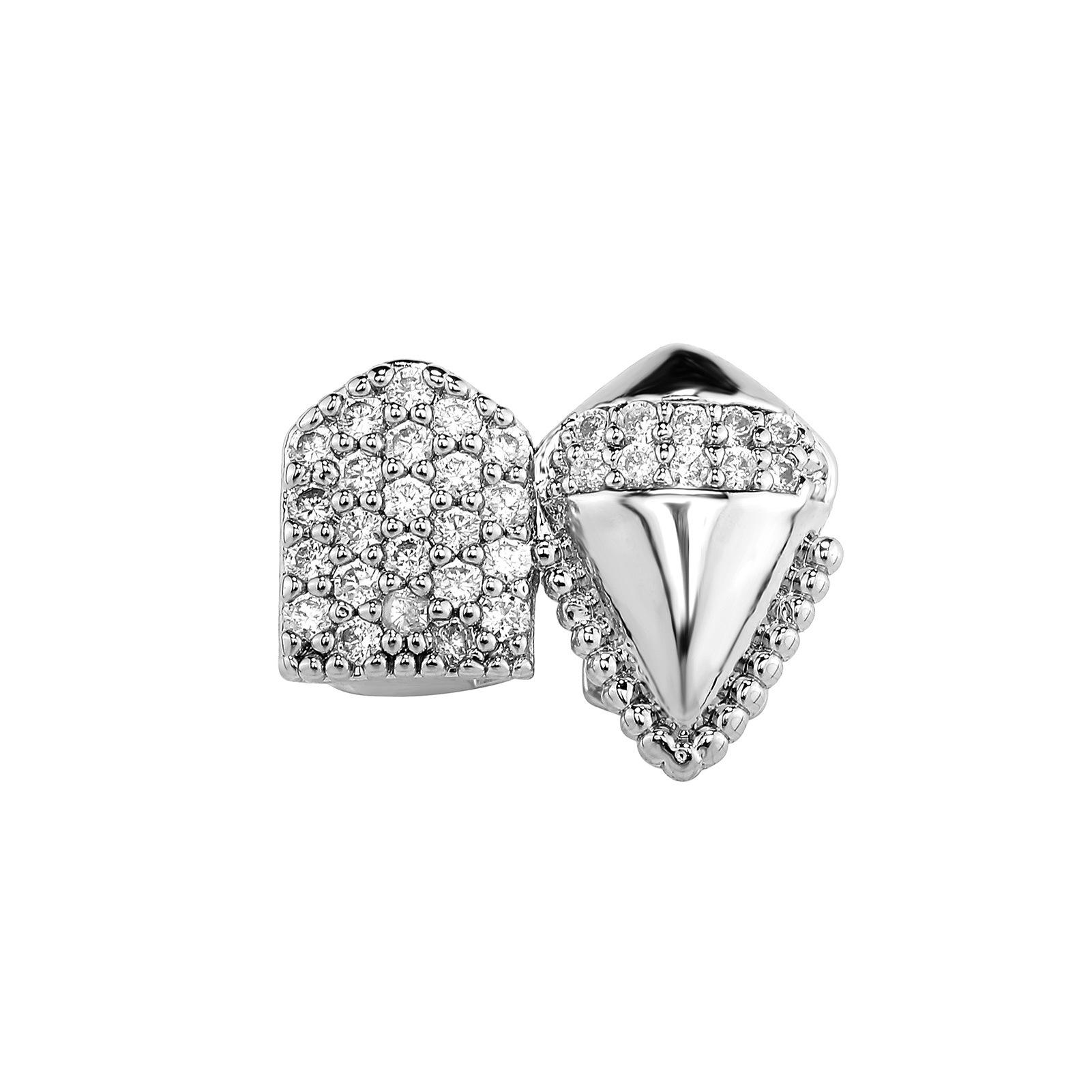 

Позолоченные полные бриллианты цирконий брекеты Зеркальная поверхность V-образные клыки Клыки вампира TEMU Хэллоуин Горячая распродажа Зубные аксессуары серебряный