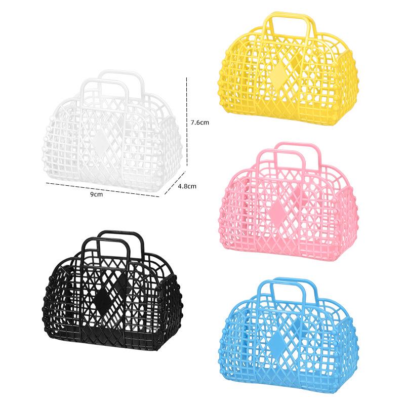 Foldable Plastic Supermarket Tote Basket - Hollow Design for Shopping, Fruits, Toys, and More.