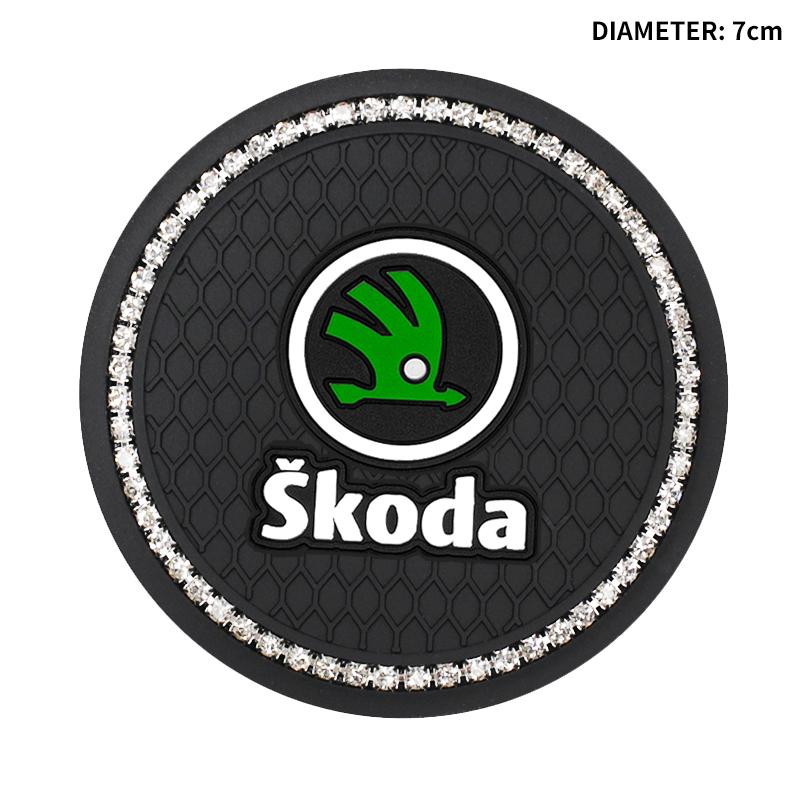 bqfhy4 1/2pcs Non-slip Car Water Cup Pad Diamond Bottle Holder Coaster For Skoda Octavia MK2 MK3 2 3 A7 Fabia Karoq Kodiaq Rapid