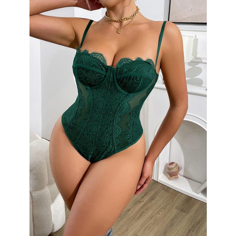 Body Sexy in Pizzo da Donna Scollo a V Design Cut-Out Leggero Traspirante Senza Imbottitura Perfetto per Pigiami o Abbigliamento Casual