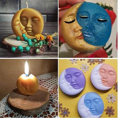 Silikon-Seifenformen mit Sonne und Mond, 4 Mulden, Halbmondgesichtsform für selbstgemachte Lotion-Riegel, Badebomben, Polymer-Ton, Wachs, Kerzenherstellung