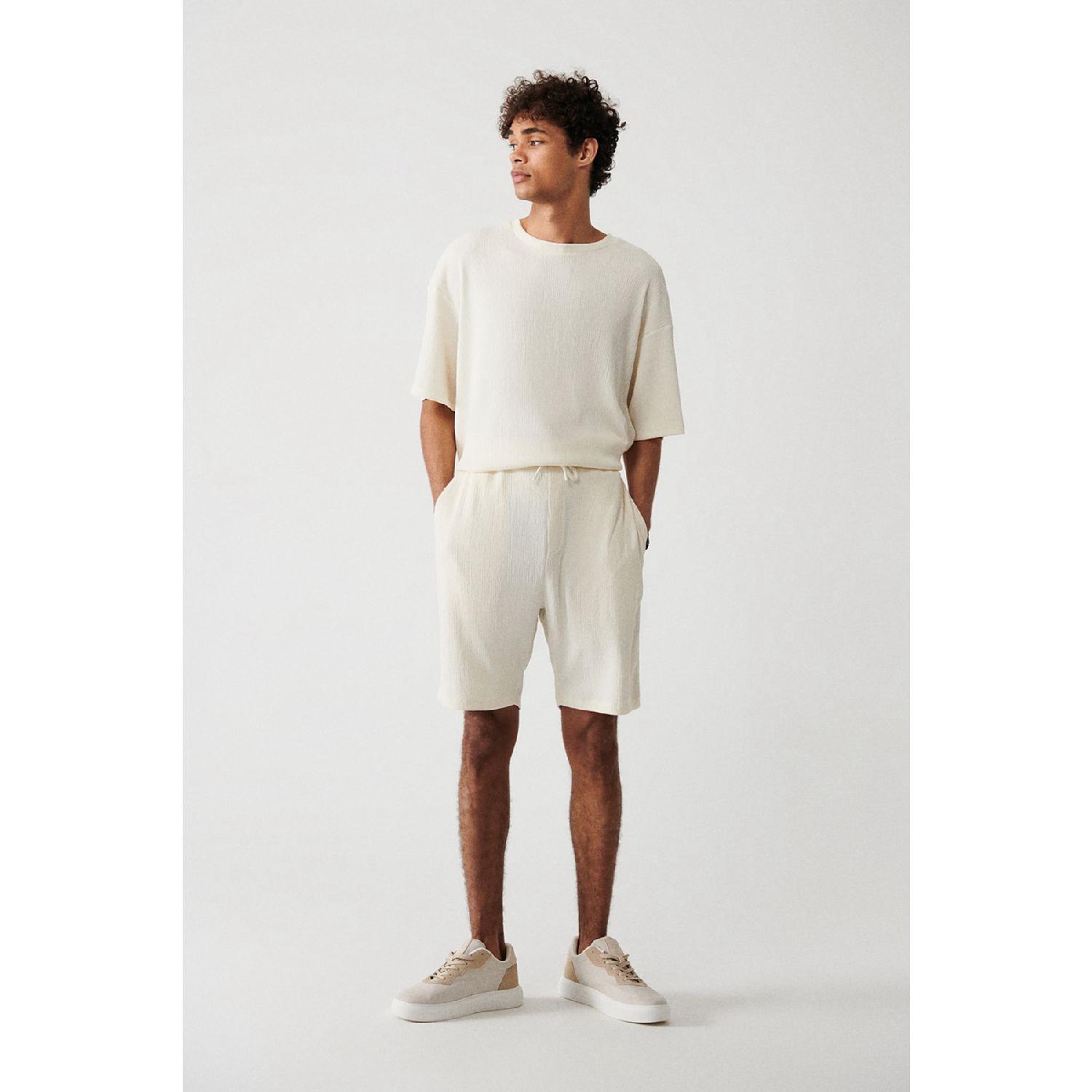 

Men s Ecru Side Pocket Ribbed Easy-iron Shorts A31y3625 2XL