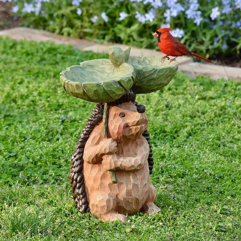 Garden Hedgehog Statue Bird Bath Animal Hedgehog Figurine Bird Bath Bowl Resin Landscape Sculpture For Outdoor Yard Lawn Patio
