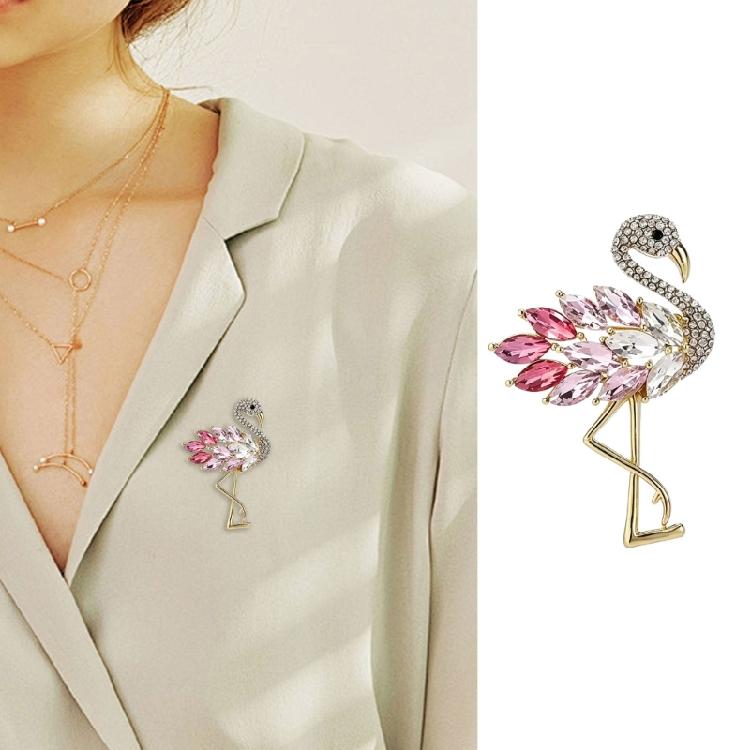 Flamingo Inspired Brooch With Stylish Stones Elegant Costumes Jewelry
