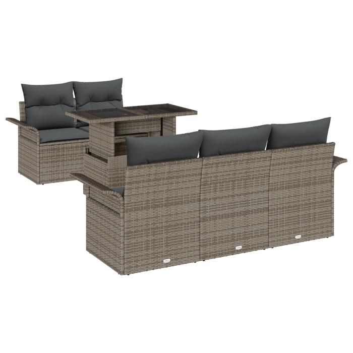 Set de Canapé de Jardin de 6 Pièces avec Coussins en Poly Rattan Gris, Canapé de Jardin de 2 Places avec Rangement et 3356932