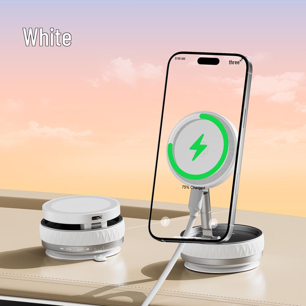Wireless Car Charger & Rotating Magnetic Phone Holder with Suction Cup for Apple