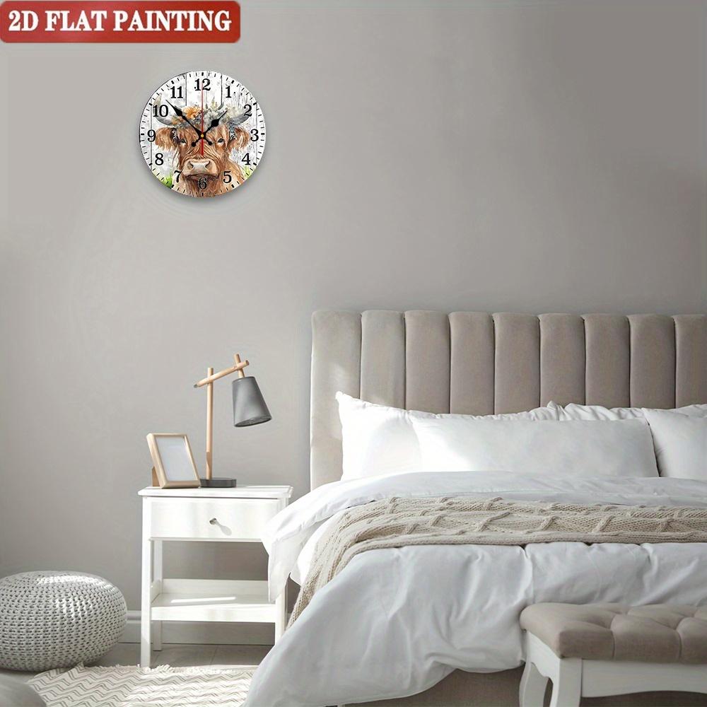 Scottish Highland Cow Wall Clock. Floral Wooden Design for Living Room or Kitchen. A Rustic Gift.