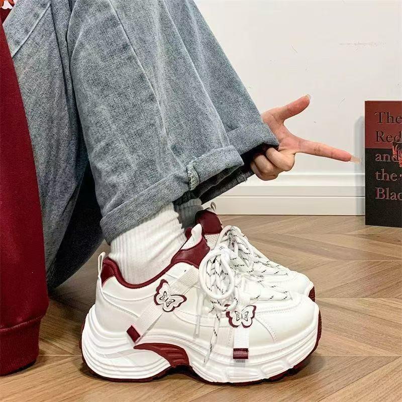 Blue Butterfly Sneakers Women'S Popular Fashion Versatile Casual Shoes Hong Kong Style Platform Dad Shoes Women