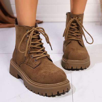 Dark Borwn Platform Ankle Boots for Women Side Zipper Thick Bottom Motorcycle Shoes Woman Punk Style Lace Up Fashion Boots Mujer