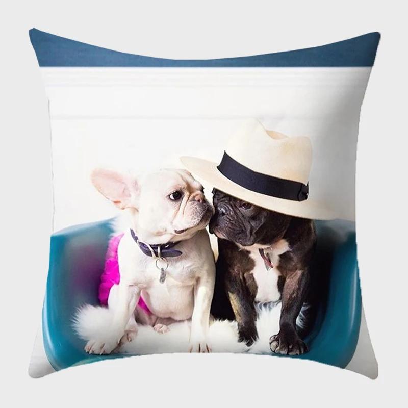 Bulldog Polyester Cushion Cover Modern French Bulldog Pillowcase Sofa Throw Pillow Cover Decorative Pillowcase For Couch Bed Car