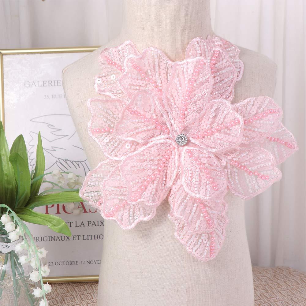 DIY Clothing Brooch Flower Multi-layer Appliques Sequin Embroidered Clothing Patches Large Size 3D Clothing Applique Dressmaking розовый