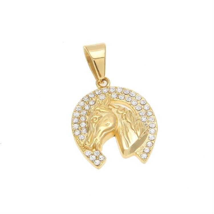 New Mens Hip Hop Personalized Necklace Gold Diamond Set Horsehead Fashion Pendant