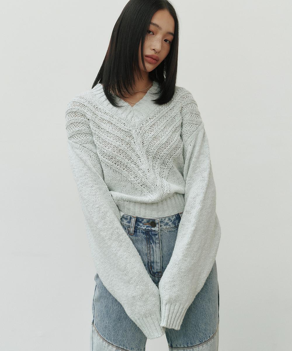 Noir For Woman Cotton-Slub Oversized V-Neck Knit (Sky Blue) Skyblue/Free