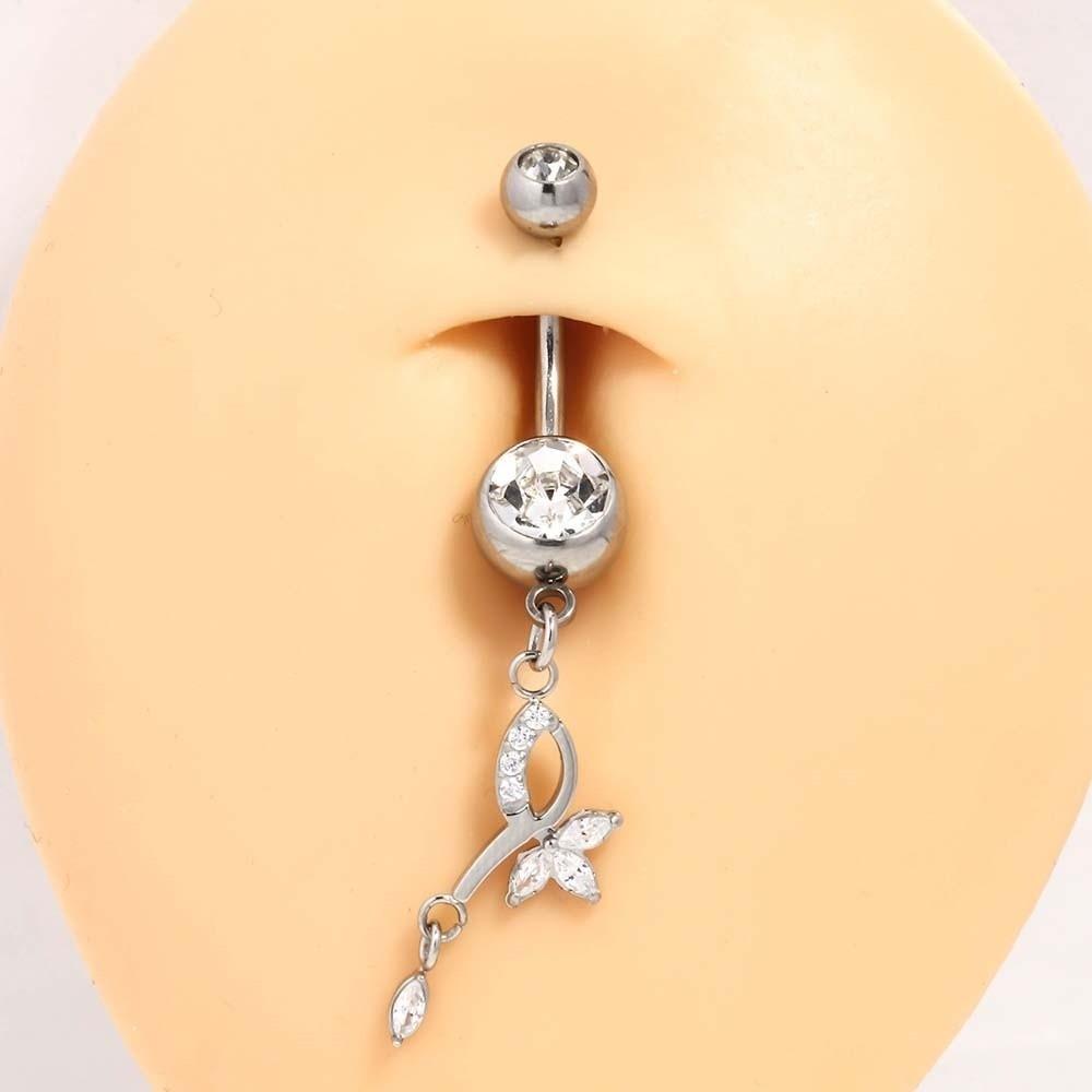 Alloy Rhinestone Piercing Belly Dual Color Dangled Design Leaf Navel Jewelry Exquisite Detachable Flower Rhinestone Belly Ring